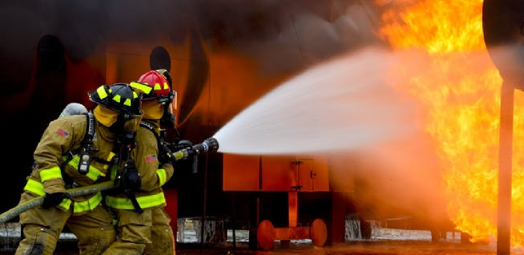 Firefighters putting out a fire